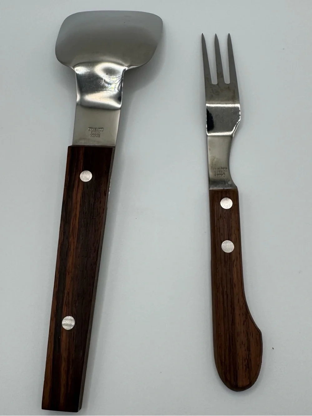 Vintage Japan Stainless Steel Rosewood Ice Cream Scoop Spade Pickle Fork Set MCM